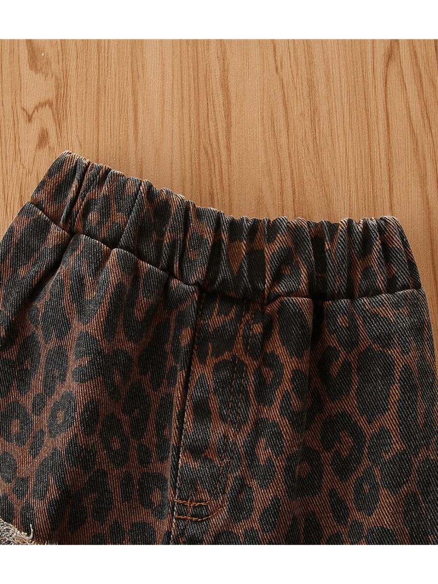 Wholesale Little Girl Leopard Print Ripped Flared Pants