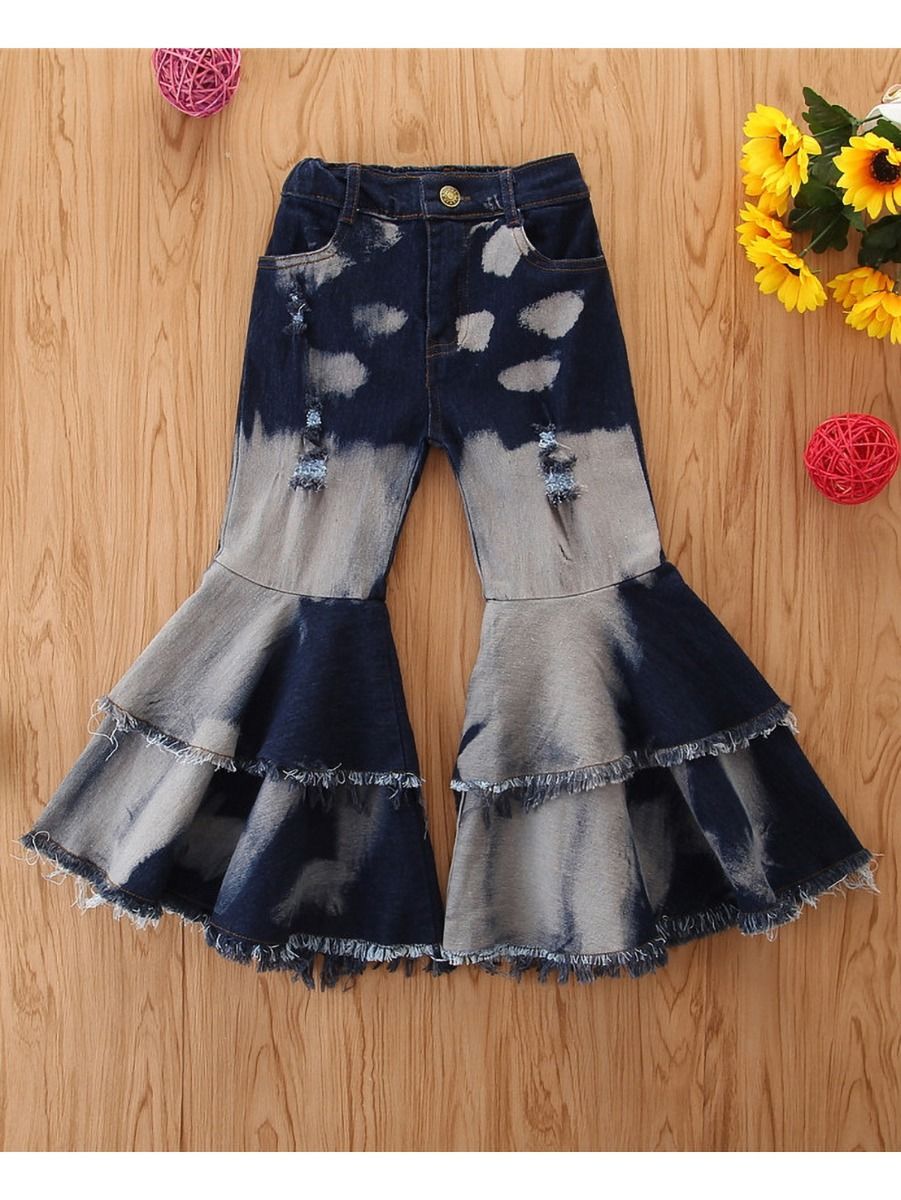 Wholesale Kid Girl Fashion Ripped Flared Jeans 20072358