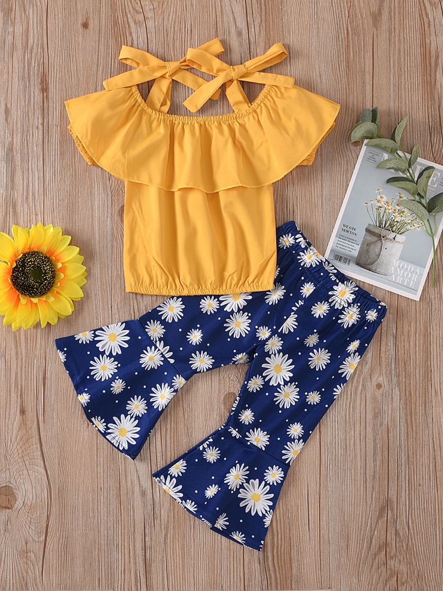 Wholesale 2 Pcs Little Girl Daisy Set Off Shoulder Top