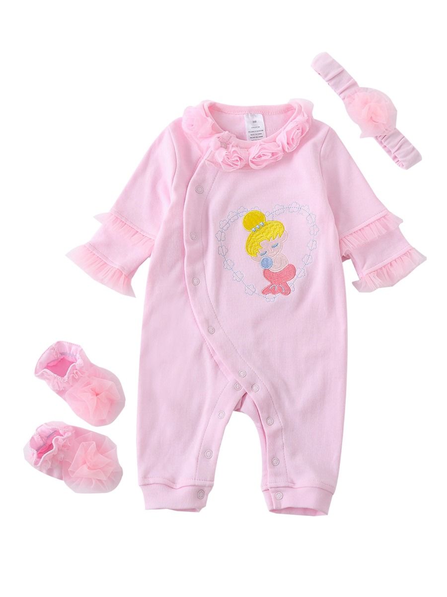 kiskissing wholesale Wholesale 3 Pieces Baby Girl Love Heart Cartoon Jumpsuits