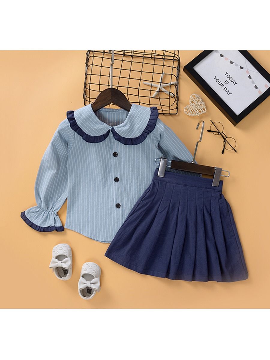 Wholesale 2 Pieces Kid Girl Stripe Blouse Matching Plea