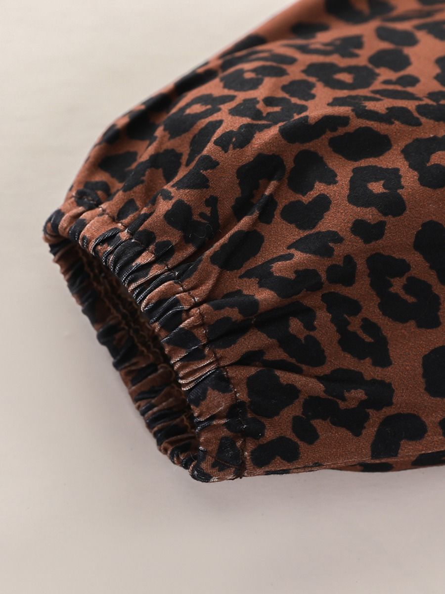 Wholesale 3 Pieces Baby Girl Leopard Print Set Ruffle B
