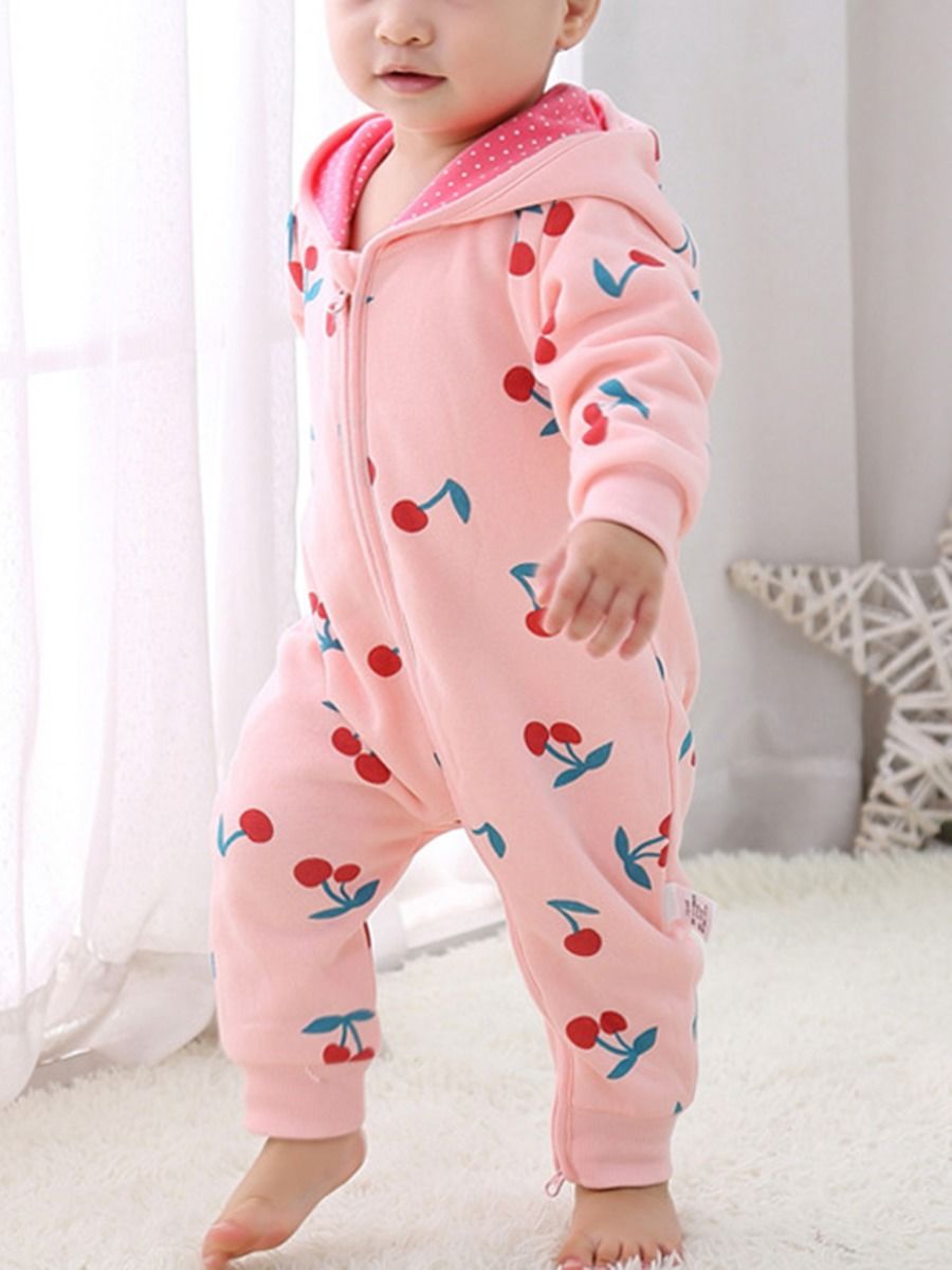 kiskissing wholesale Wholesale Newborn Infant Girl Cherry Print Hoodie Jumps