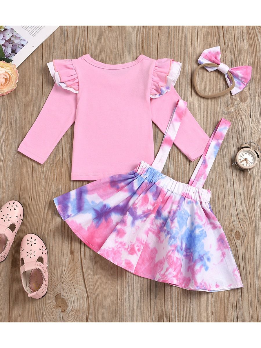 Wholesale 3 Pcs Little Girl Tie Dye Pink Set Top & Bowk