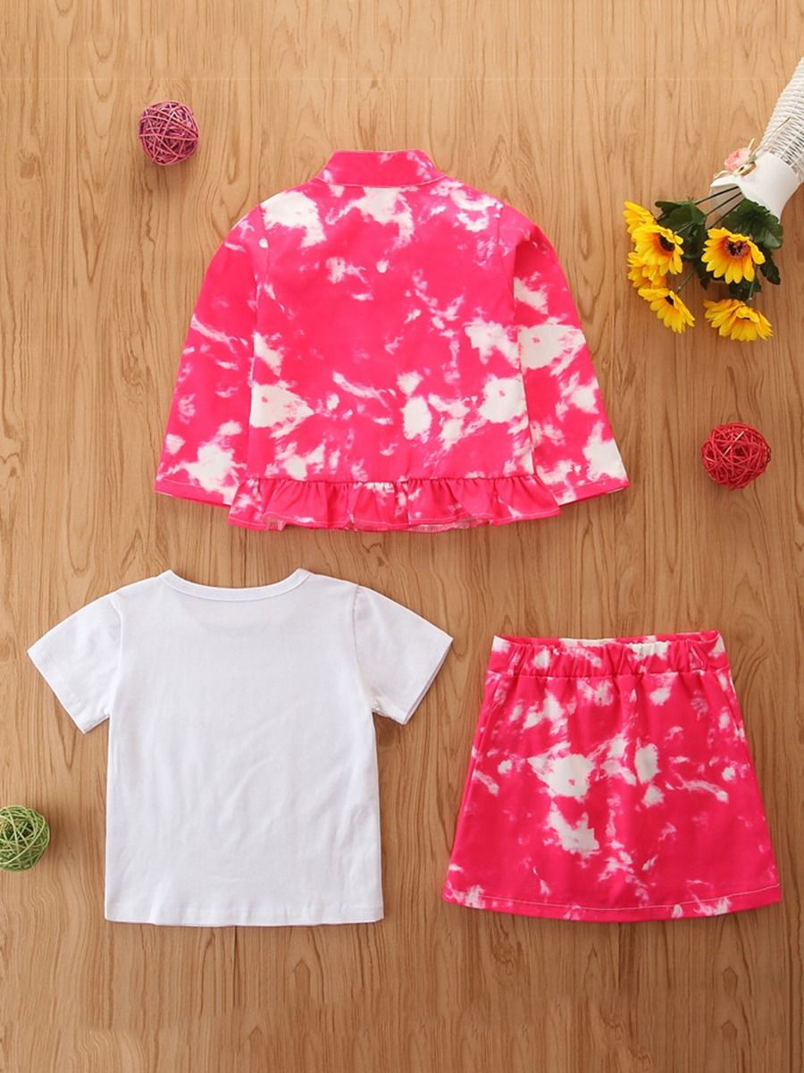 Wholesale 3 Pieces Kid Girl Tie Dye Set Jacket & Tee