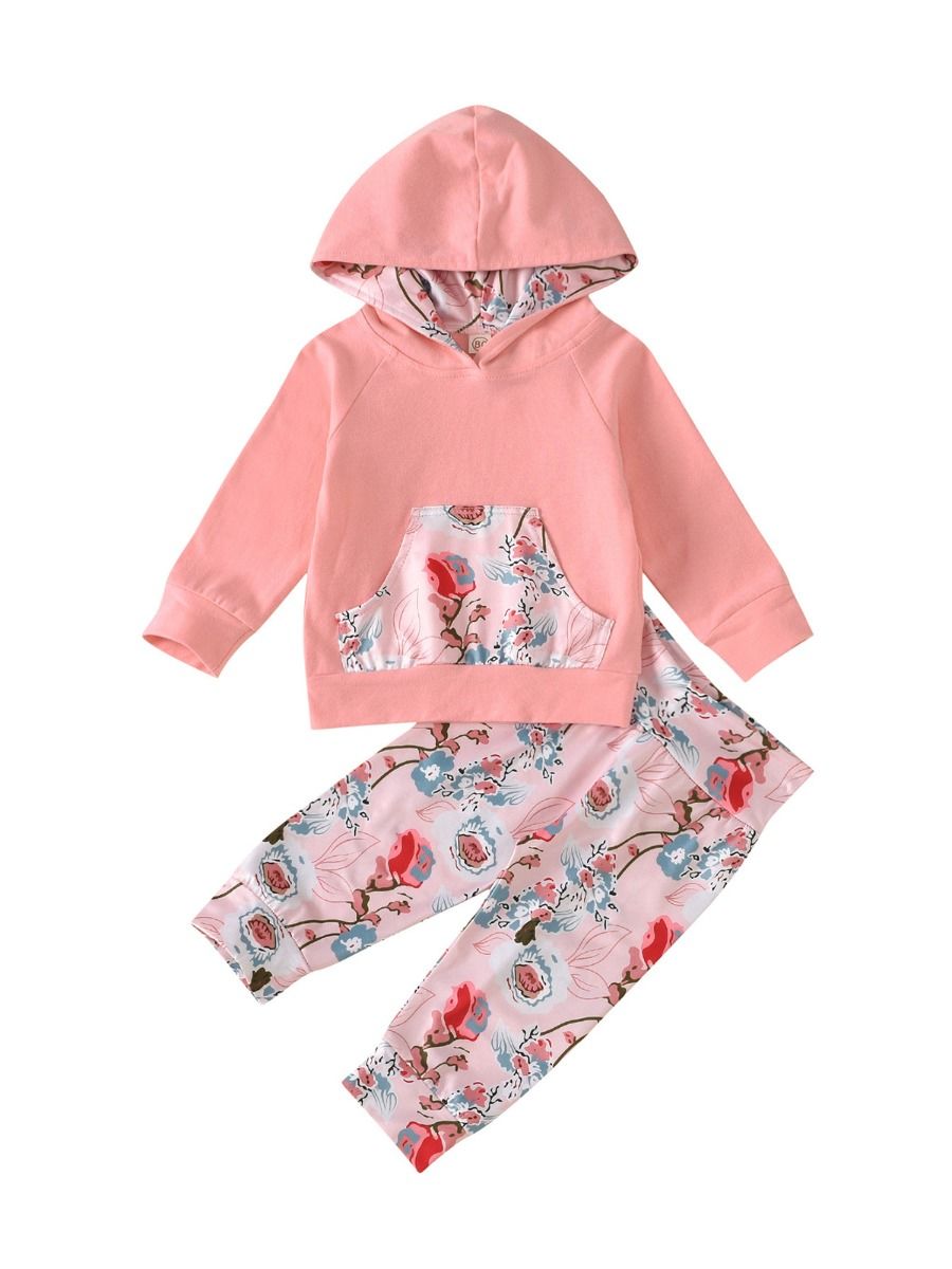 Wholesale 2 Pieces Infant Toddler Girl Floral Set Hoodi