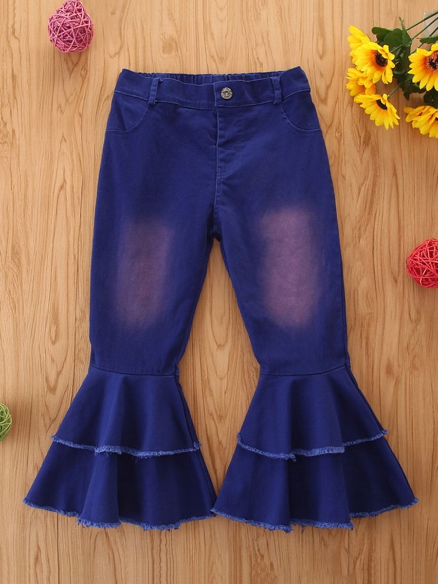 Wholesale Kid Girl Tiered Flared Jeans 200924046 - kisk