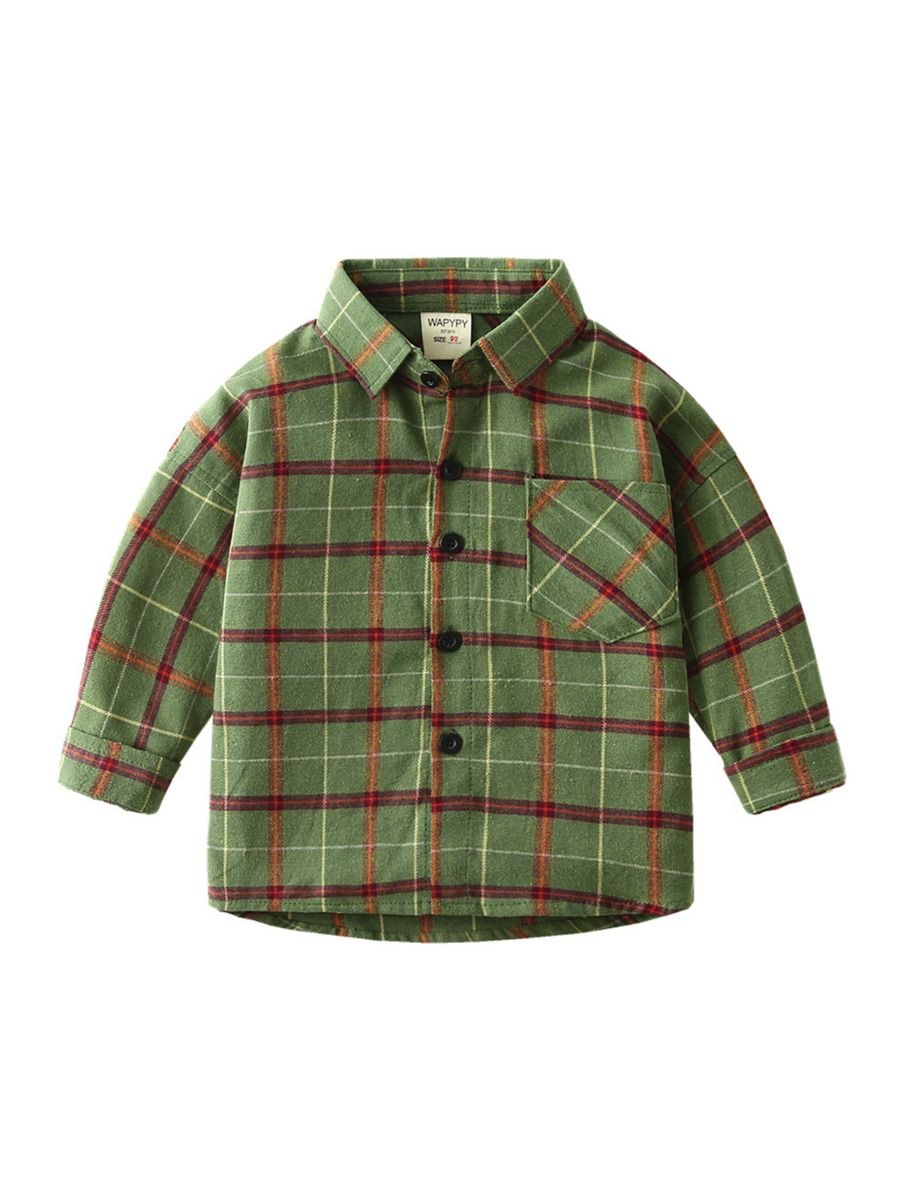 Wholesale Kid Boy Plaid Green Shirt 201005840 - kiskiss