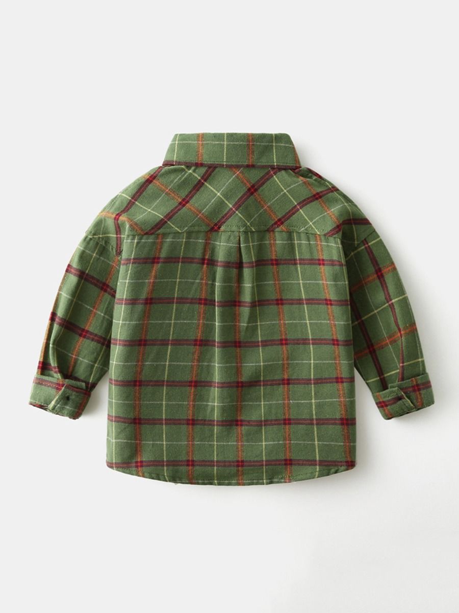 Wholesale Kid Boy Plaid Green Shirt 201005840 - kiskiss