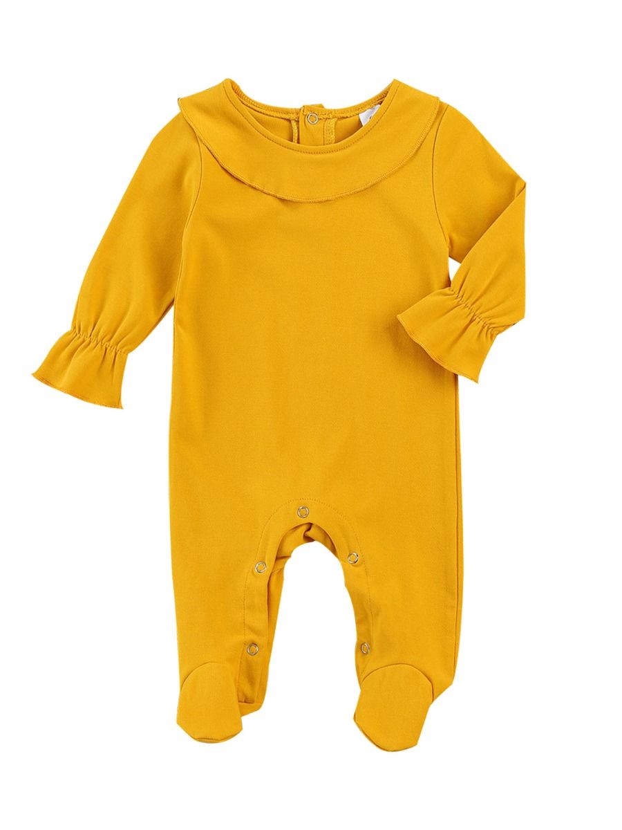 Wholesale Infant Girl Solid Color Footed Jumpsuit 20100