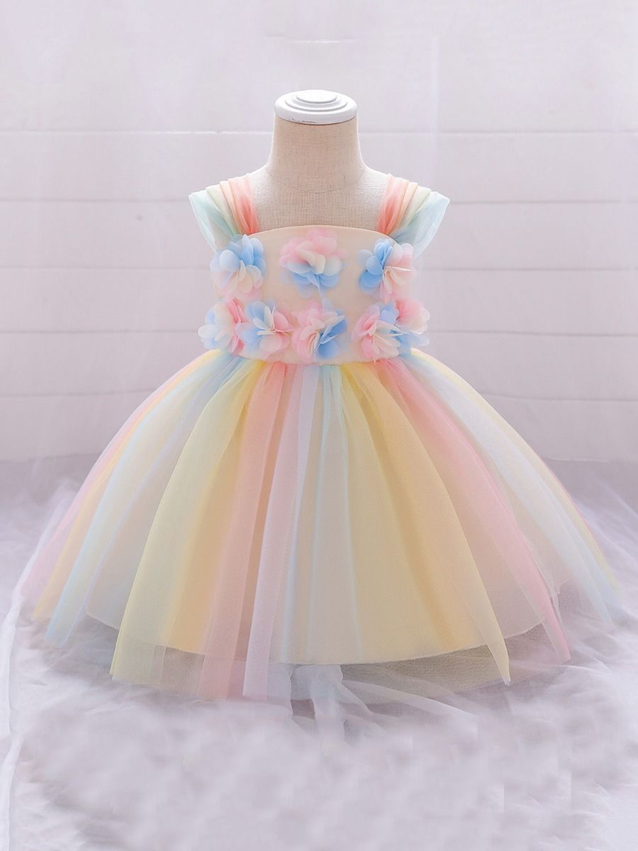 Wholesale Kid Girl Rainbow Flower Party Mesh Dress 2010