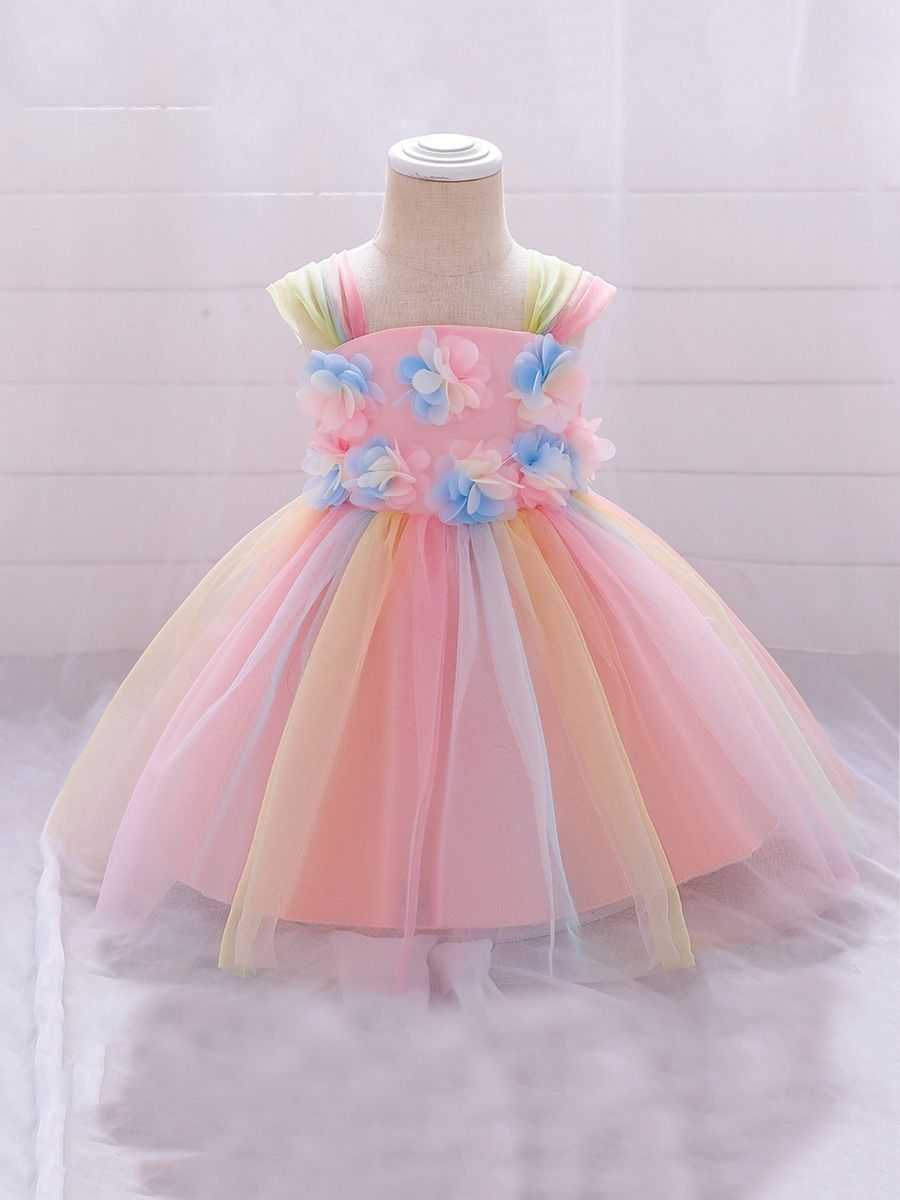 Wholesale Kid Girl Rainbow Flower Party Mesh Dress 2010