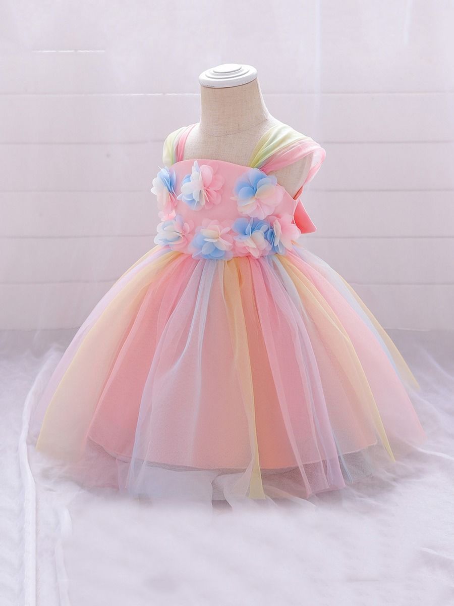 Wholesale Kid Girl Rainbow Flower Party Mesh Dress 2010