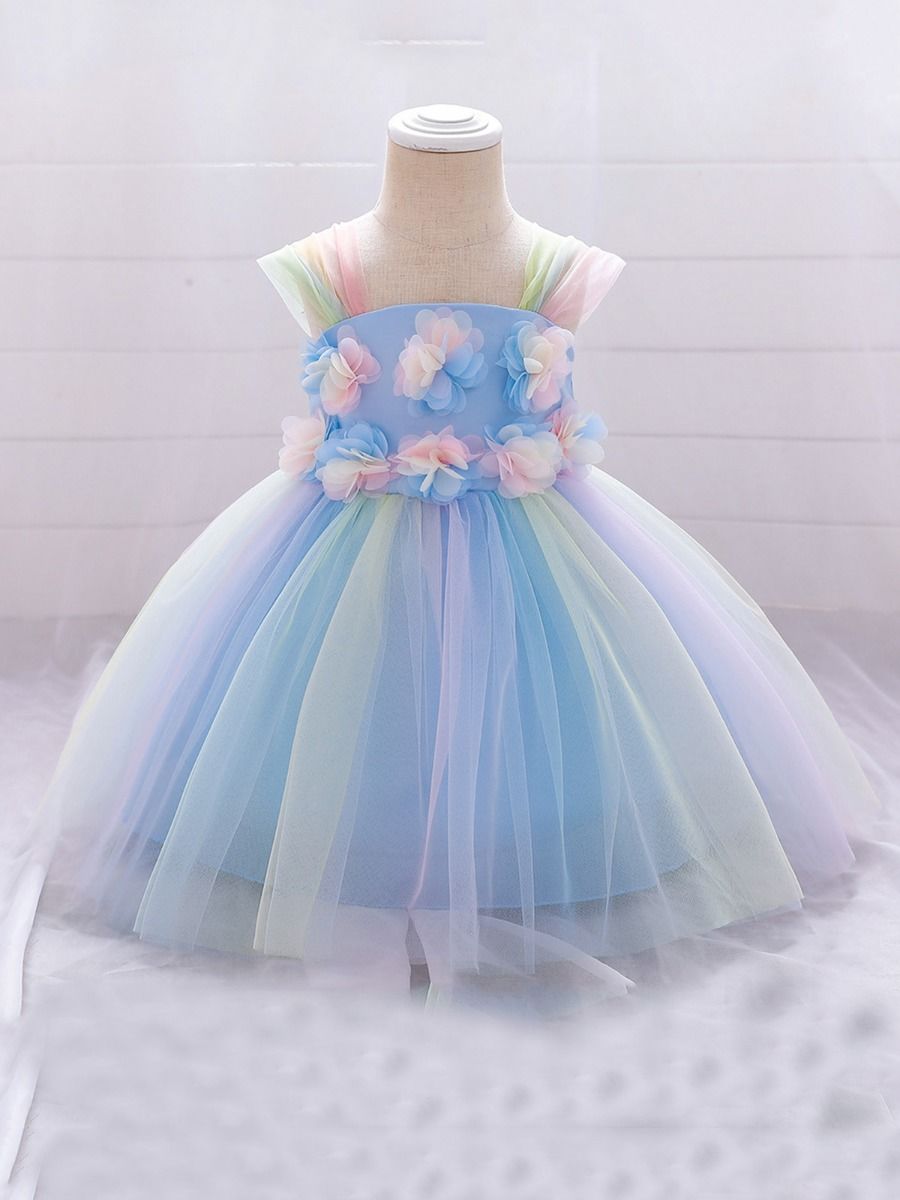 Wholesale Kid Girl Rainbow Flower Party Mesh Dress 2010