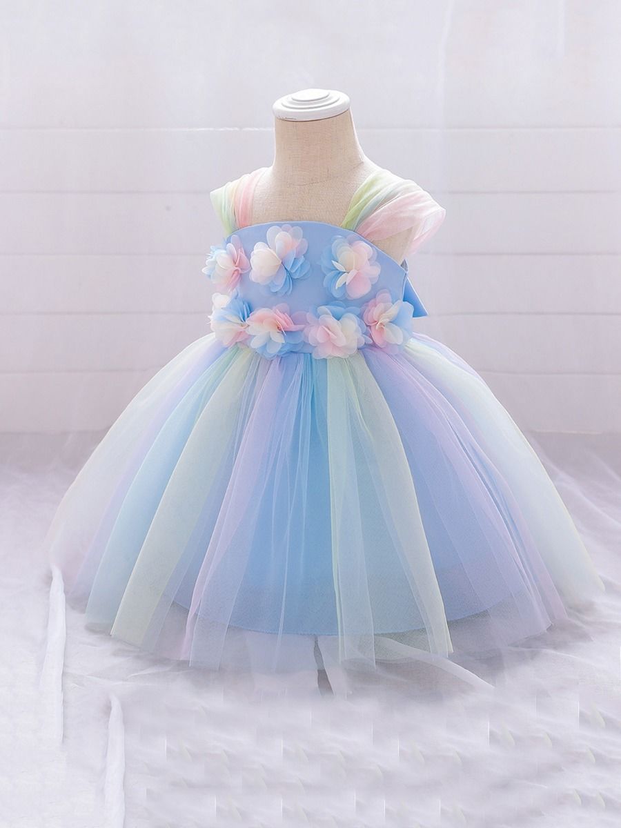 Wholesale Kid Girl Rainbow Flower Party Mesh Dress 2010