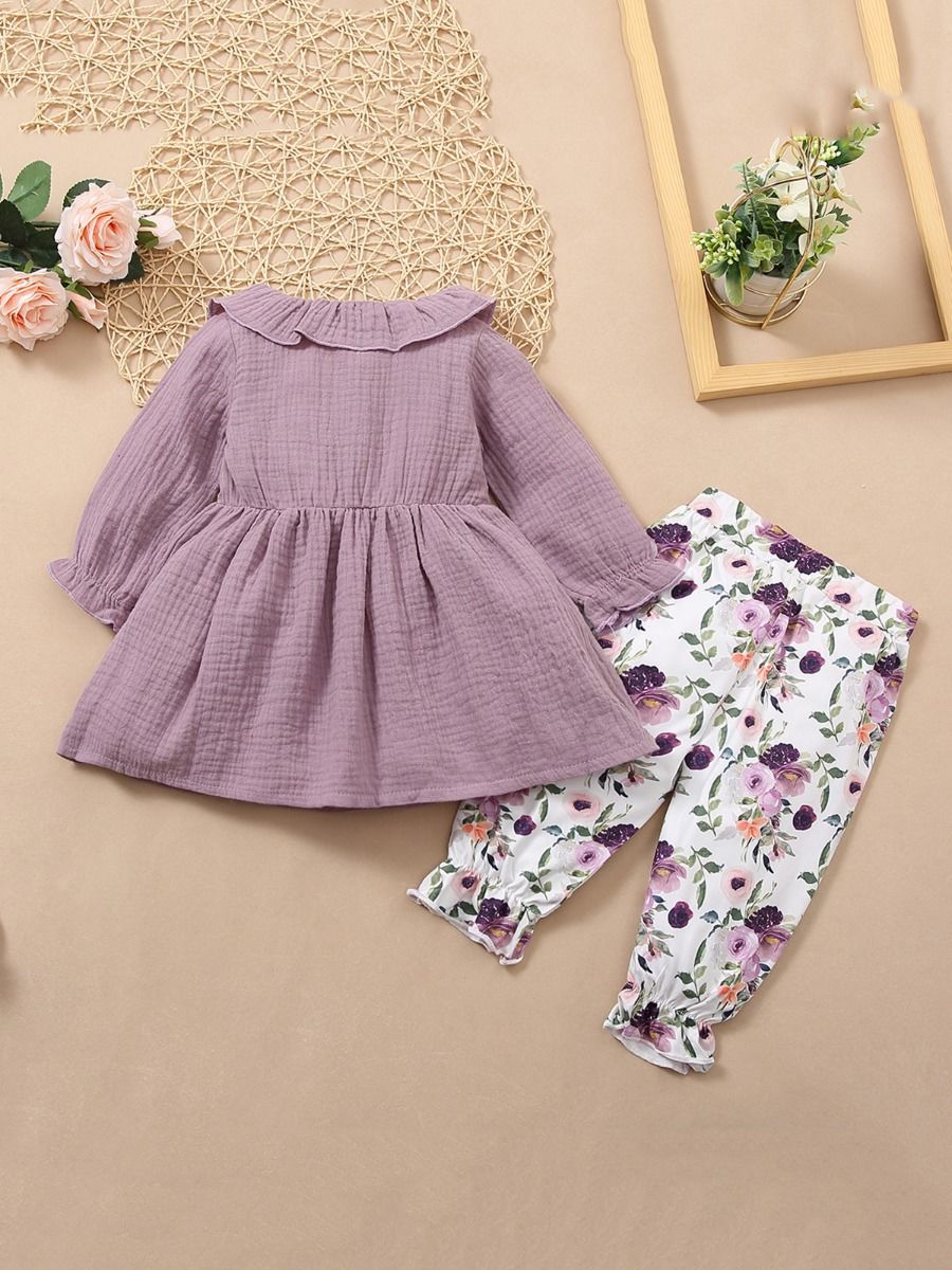 Wholesale 2 Pieces Toddler Girl Muslin Tunic Top With F