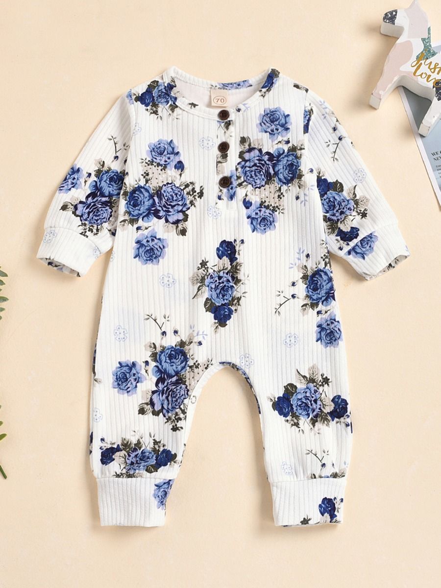 Wholesale Baby Girl Floral Rib-Knit Jumpsuit 20101888