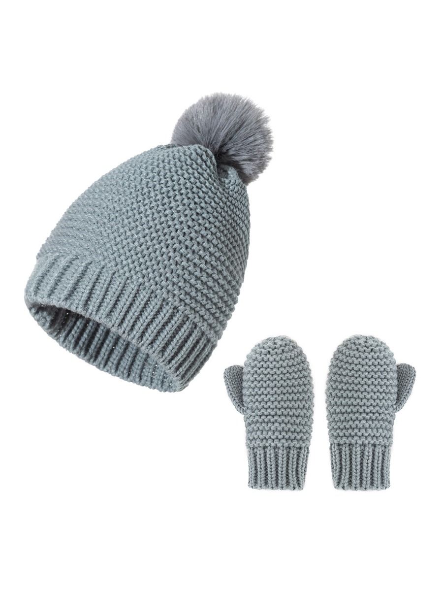 Wholesale 2 Pieces Baby Solid Color Pom Pom Hat Matchin