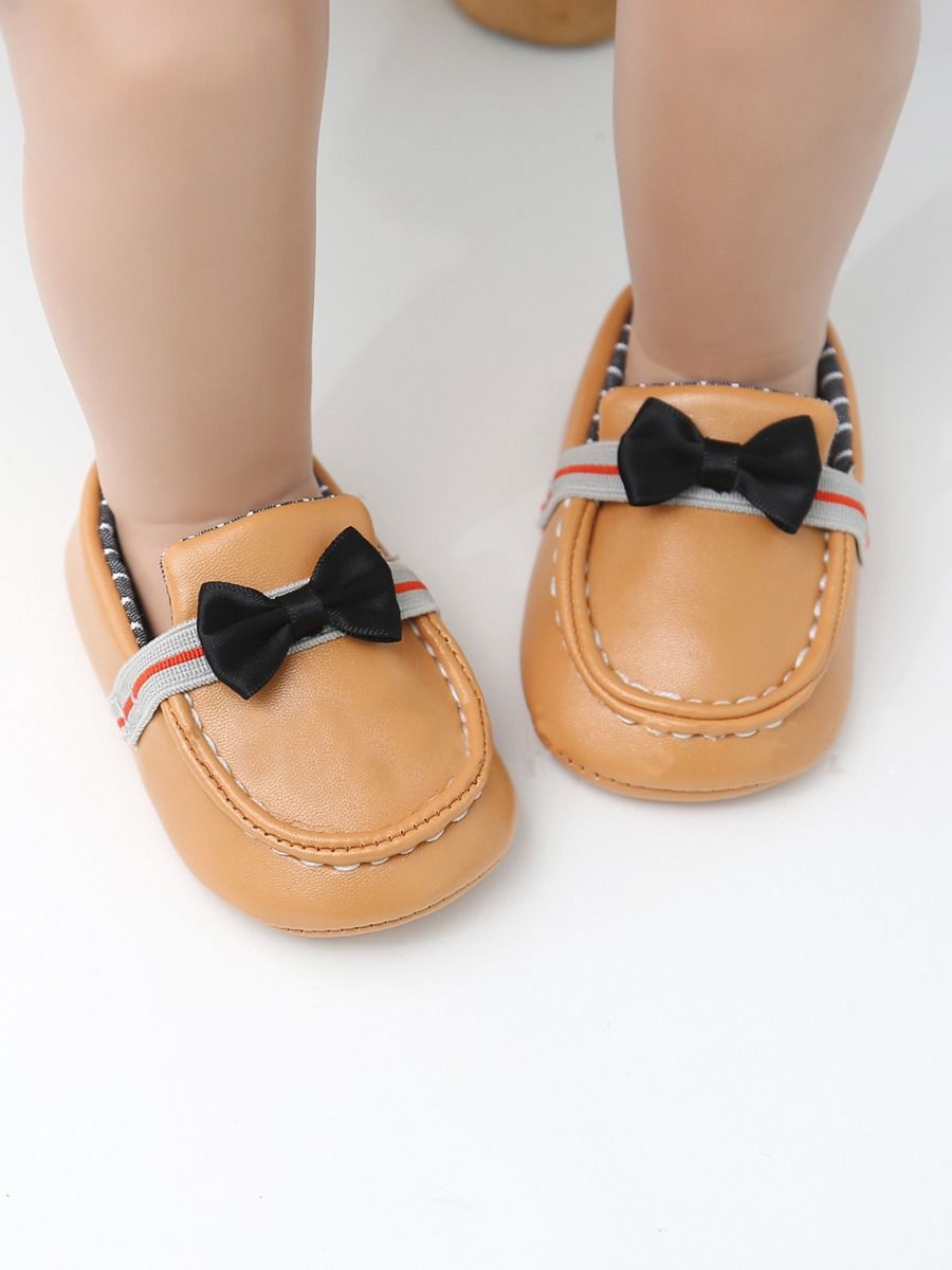 kiskissing wholesale Baby Stripe Bowknot Moccasin Crib Shoes