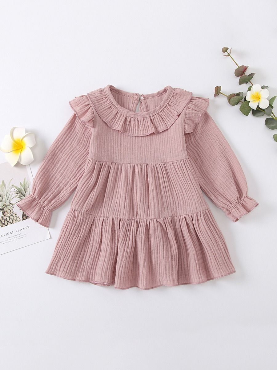 Wholesale Toddler Girl Muslin Solid Color Long Sleeve M