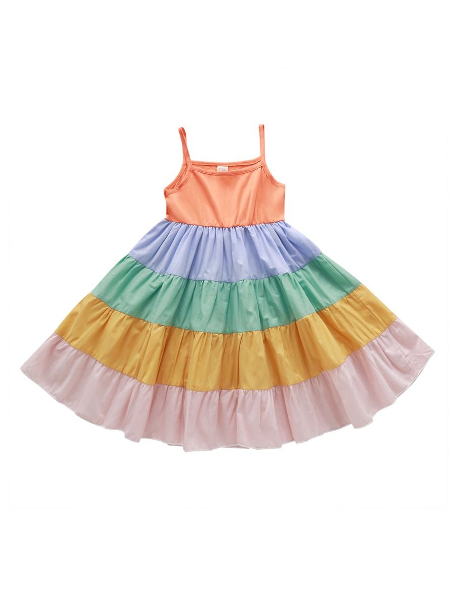 Wholesale Kid Girl Rainbow Stripe Cami Dress 201201637