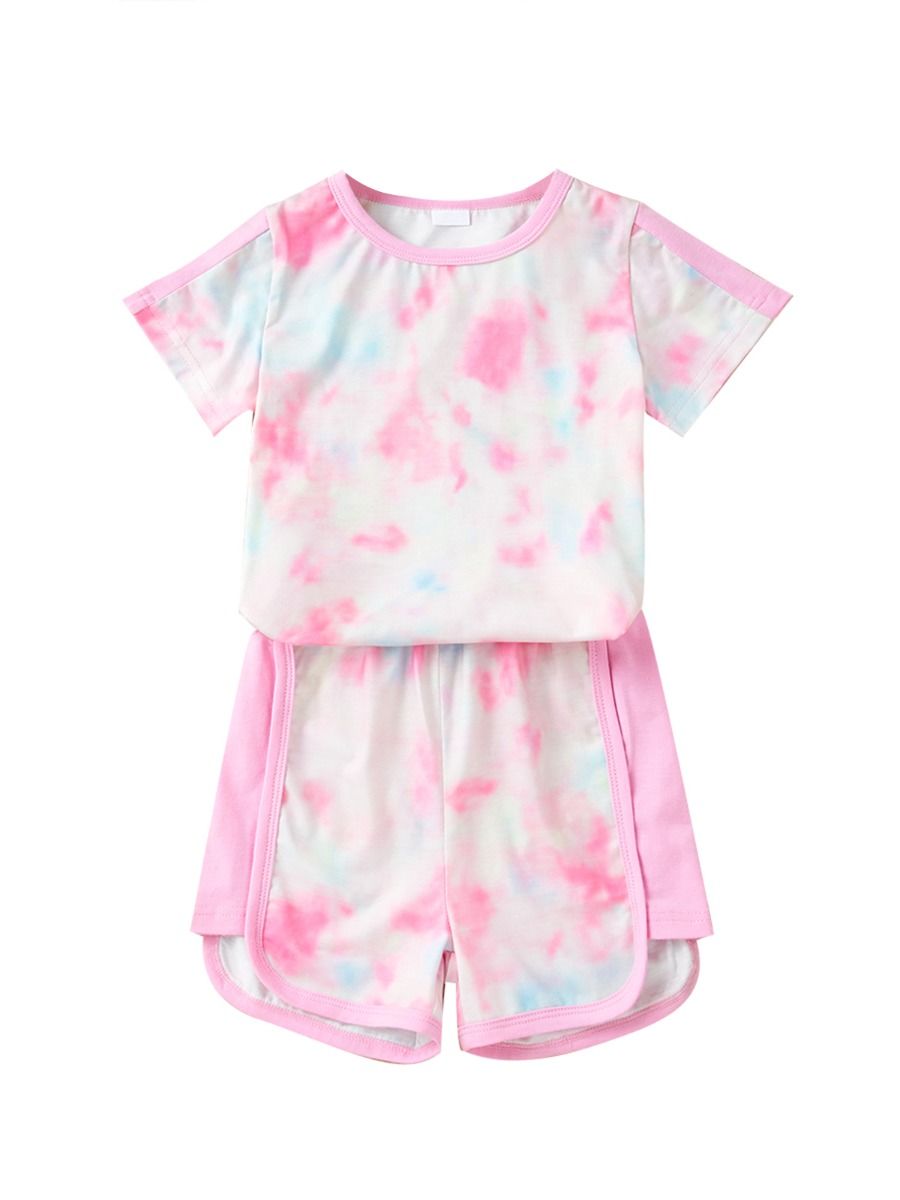 Wholesale 2 PCS Kid Girl Tie Dye Summer Pajamas Set Top