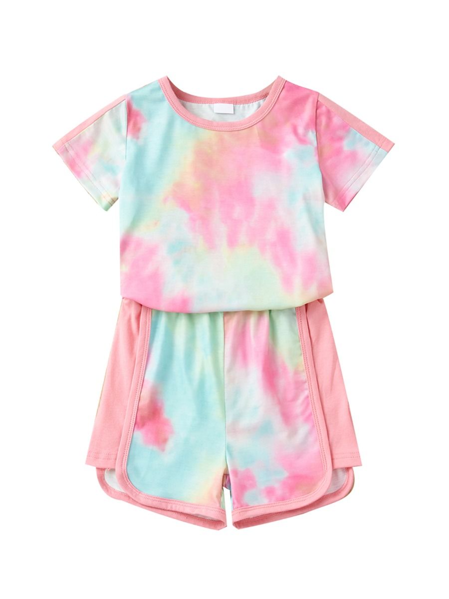 Wholesale 2 PCS Kid Girl Tie Dye Summer Pajamas Set Top