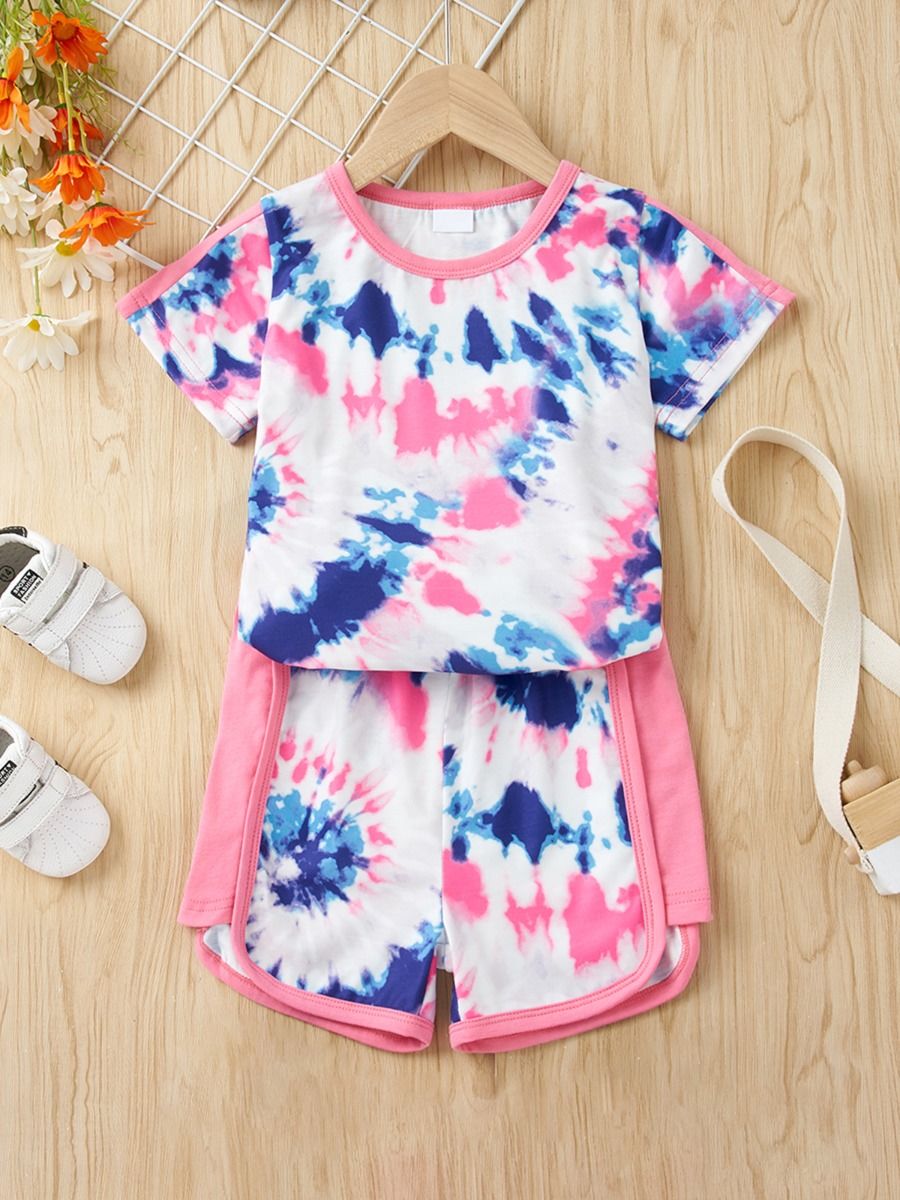 Wholesale 2 PCS Kid Girl Tie Dye Summer Pajamas Set Top