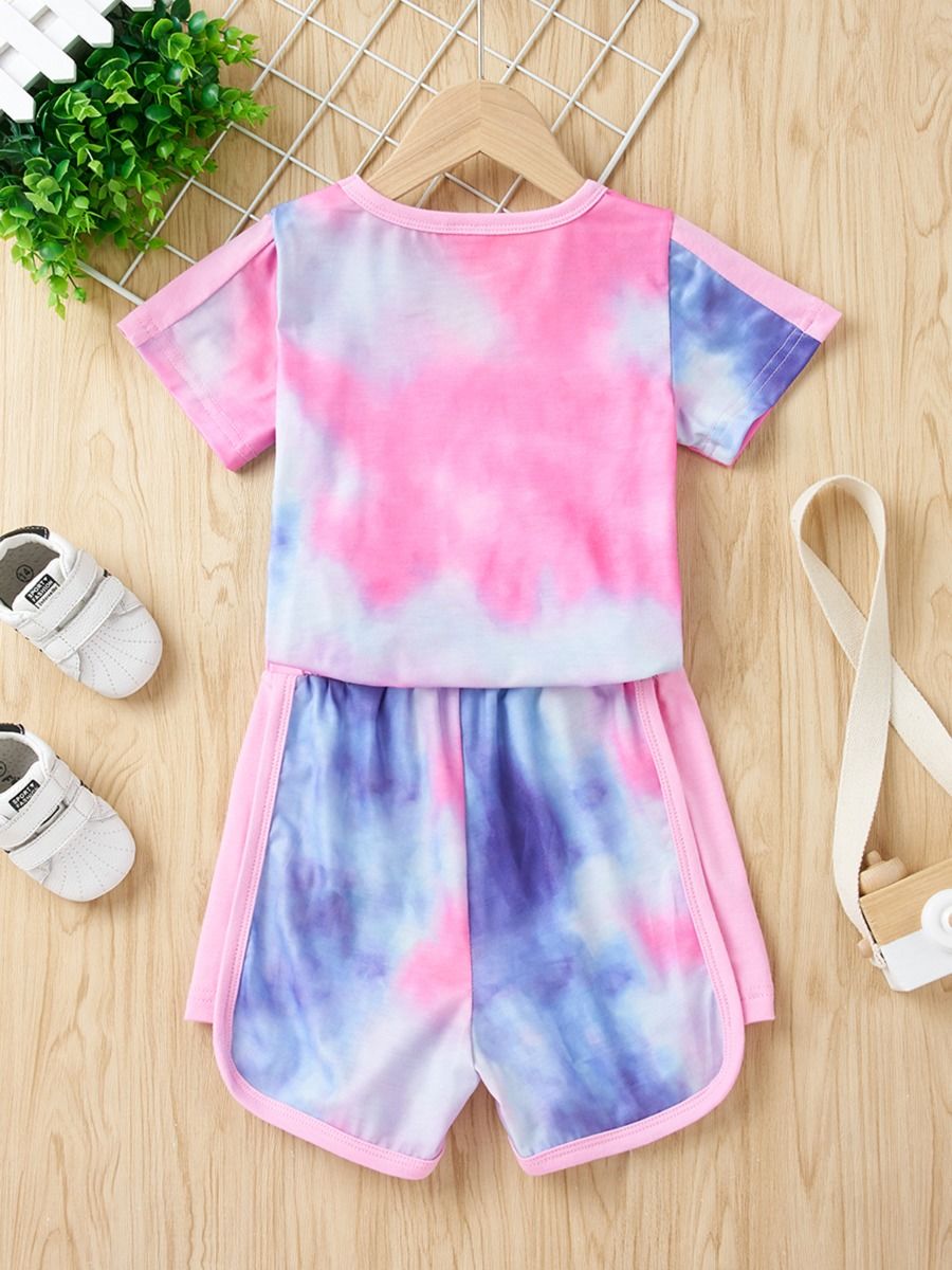 Wholesale 2 PCS Kid Girl Tie Dye Summer Pajamas Set Top