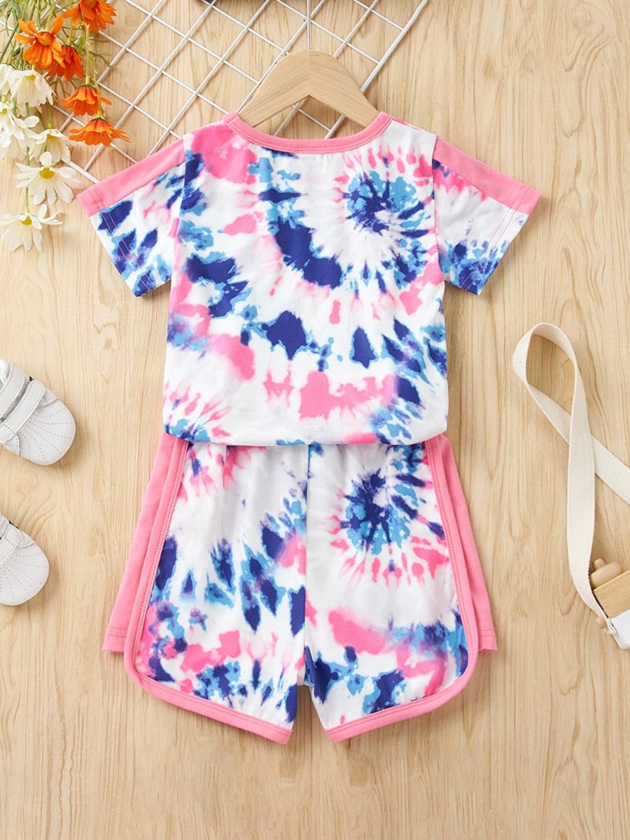 Wholesale 2 PCS Kid Girl Tie Dye Summer Pajamas Set Top