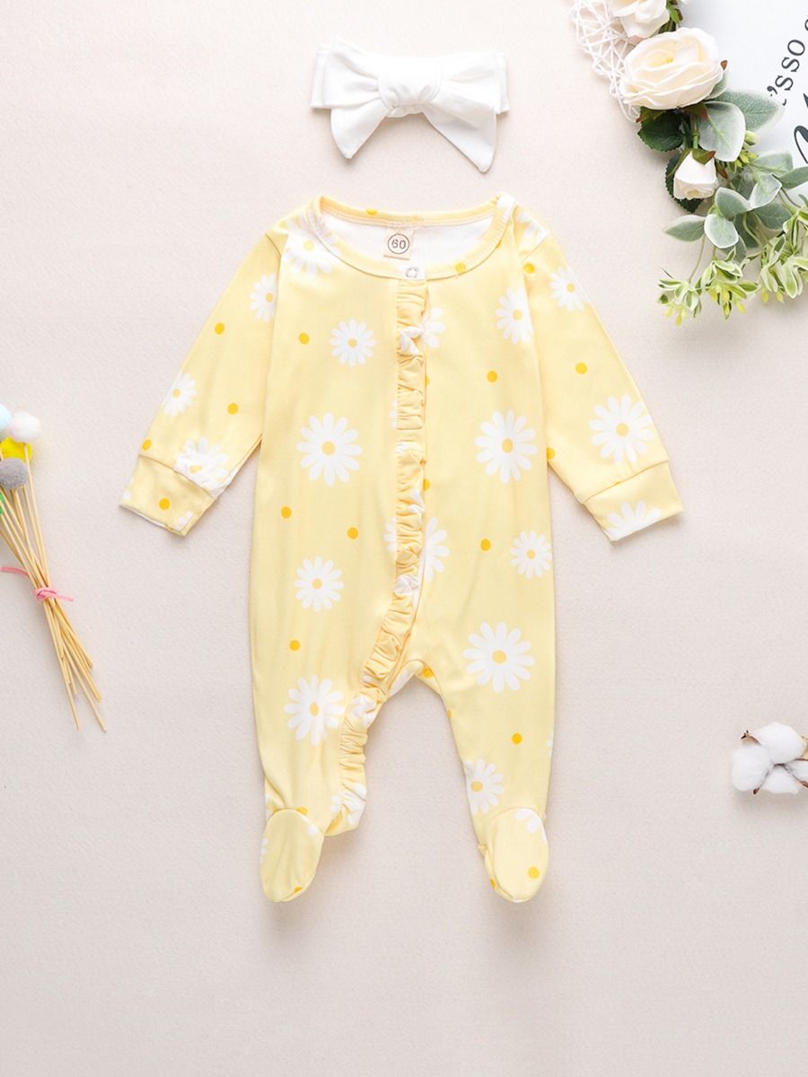 Wholesale 2 Pieces Infant Girl Daisy Flower Footies Wit