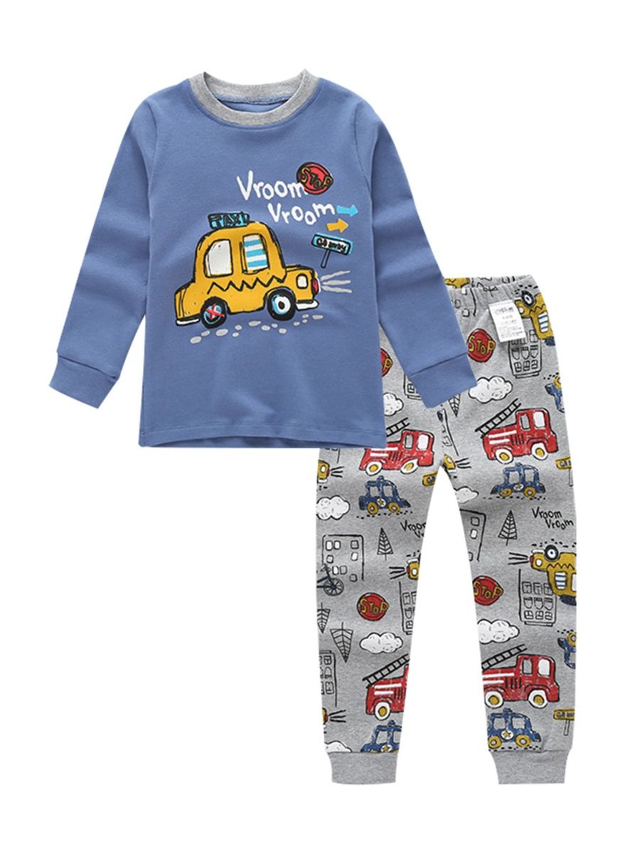 Wholesale 2-Piece Kid Boy Car Print Pajamas Set 2012116