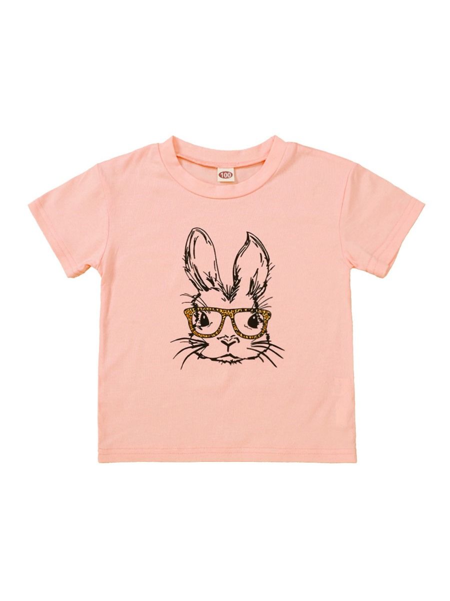 Wholesale Kid Girl Bunny With Glasses T-shirt 201219939