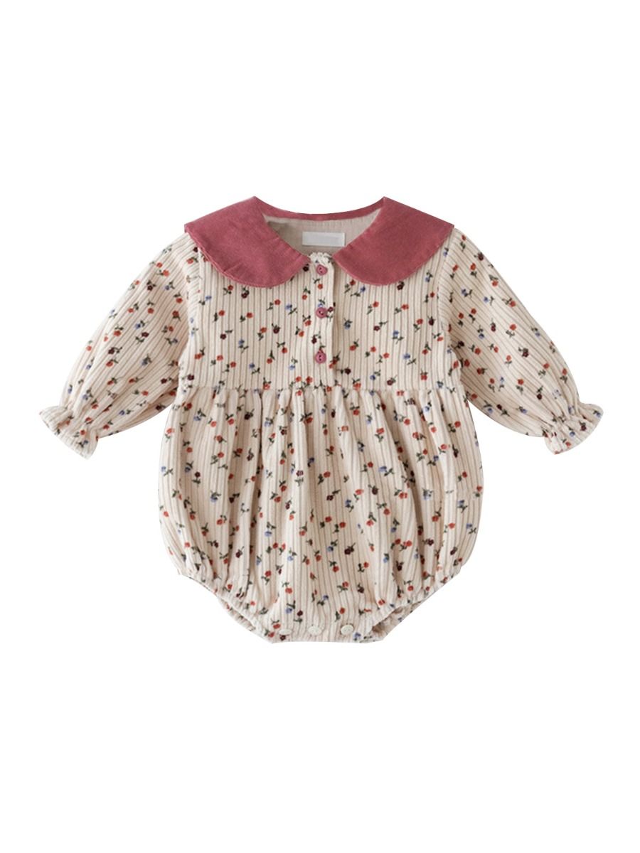 kiskissing wholesale Spring Baby Girl Contrast Collar Floral Print