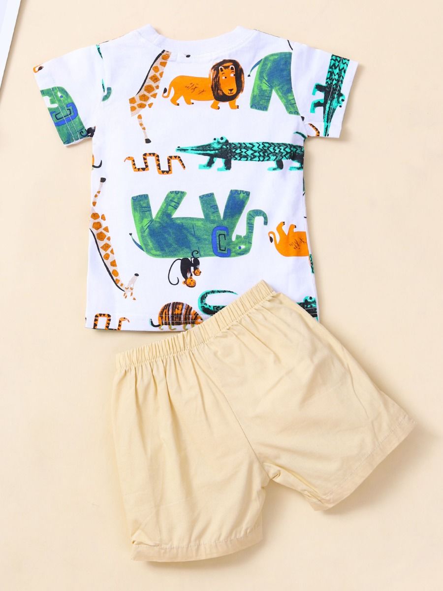 kiskissing wholesale Wholesale 2 Pieces Baby Boy Animal Print T-shirt With Shorts