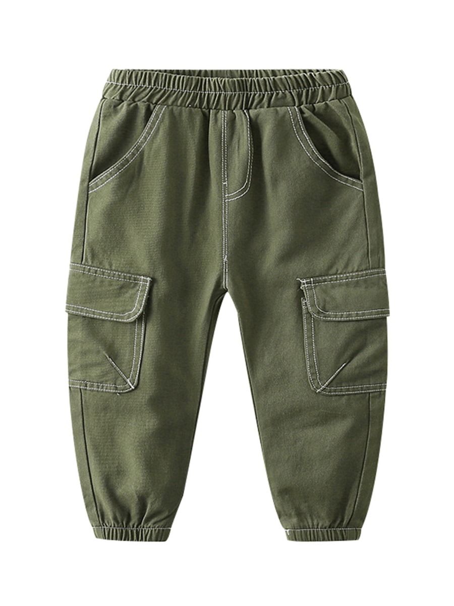 Wholesale Kid Boy Solid Color Flap Pocket Cargo Trouser