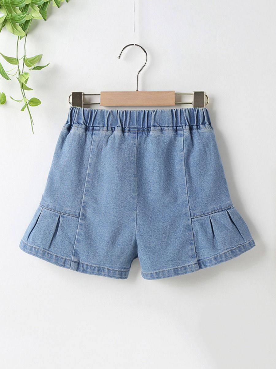 Wholesale Big Girl Flared Hem Pocket Denim Shorts 21043