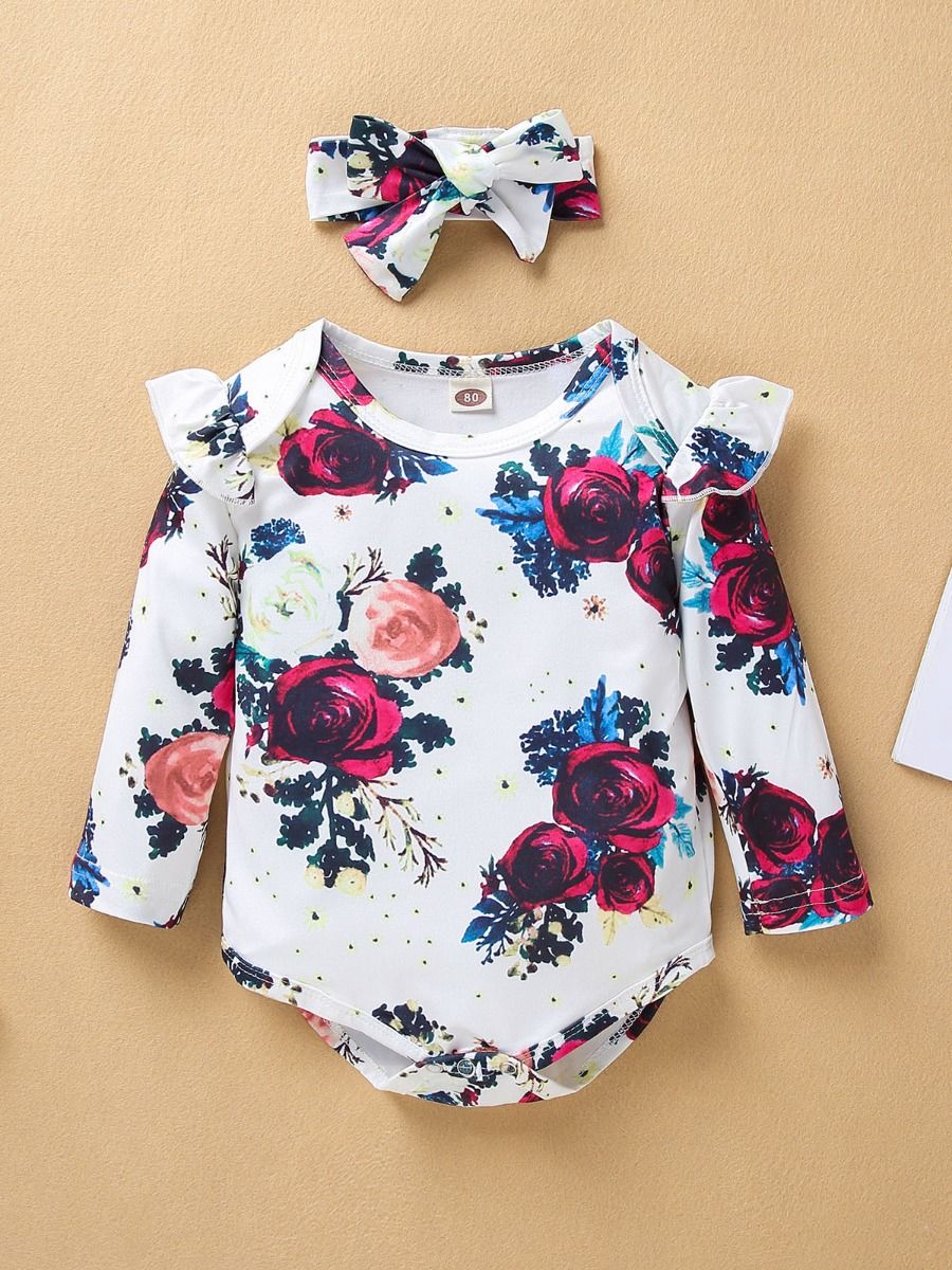 Wholesale 2 Piece Floral Print Long Sleeve Bodysuit Wit