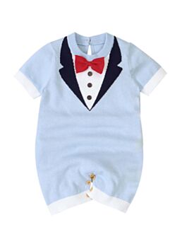 Summer Baby Boy Bowtie Knit Jumpsuit 