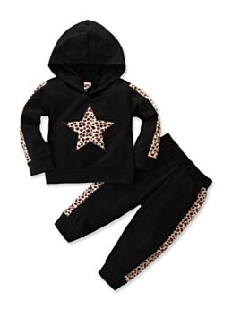 2 Pieces Kid Girl Leopard Print Set Star Hoodie Top Matching Pants