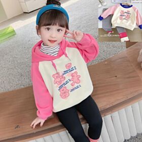 18M-6Y Colorblock Bear Print Hoodie With Hat Wholesale Kids Boutique Clothing KTV493139