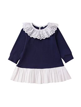 Baby Girl Ruffle Collar Eyelet Trim Dress