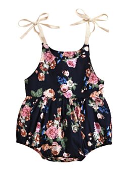 Baby Girl Self Tie Cami Bodysuit With Floral Pattern