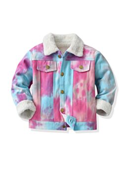 Tie Dye Lamb Wool Lined Denim Jacket Kids Clothing Wholesale 210902040