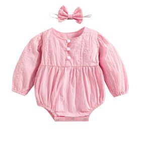 Baby Girl Long Sleeve Solid Color Jumpsuit And Headband Baby Rompers Wholesale KJ163135