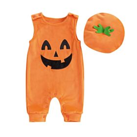 0-18M Baby Halloween Ghost Face Print Sleeveless Jumpsuit & Hats Wholesale Baby Clothes V3824071000039