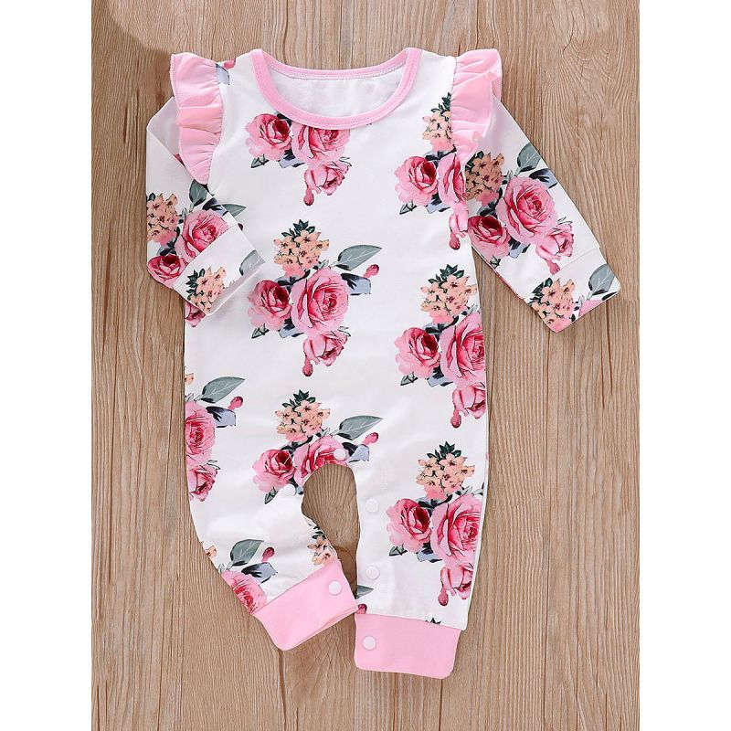 Wholesale Flutter Sleeve Infant Girl Flower Romper Over