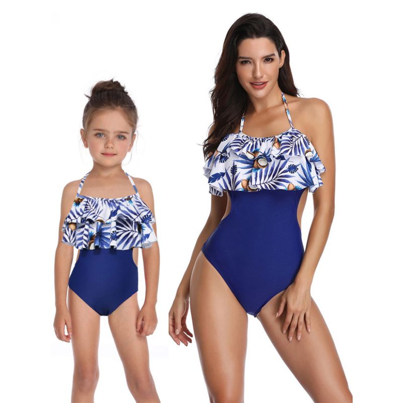 Mom Me Halter Neck Frilled One Piece Swimming Suit