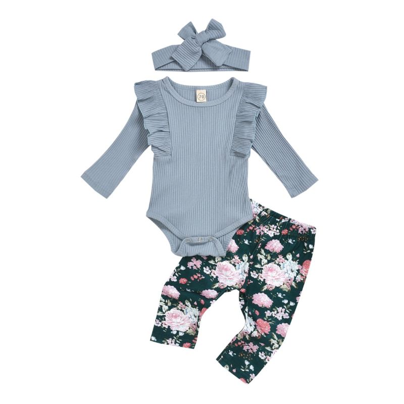 Wholesale Autumn 3-Piece Little Girl Plain Bodysuit & F