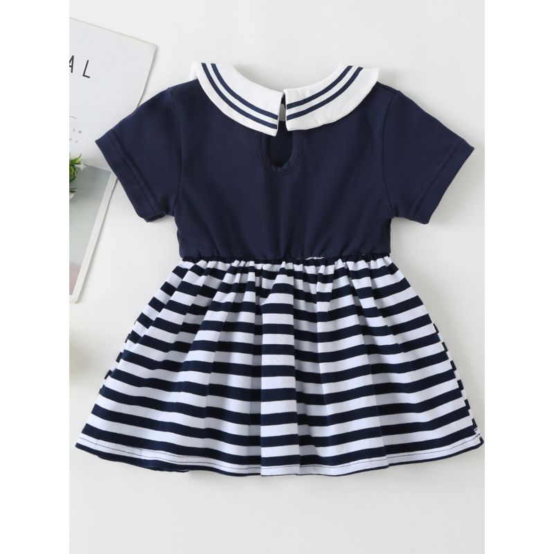 Wholesale Summer Baby Girl Peter Pan Collar Navy Dress